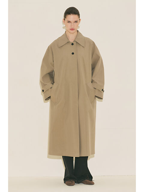 Manuka Malene Düğmeli Trençkot Vizon - S000529585-26429