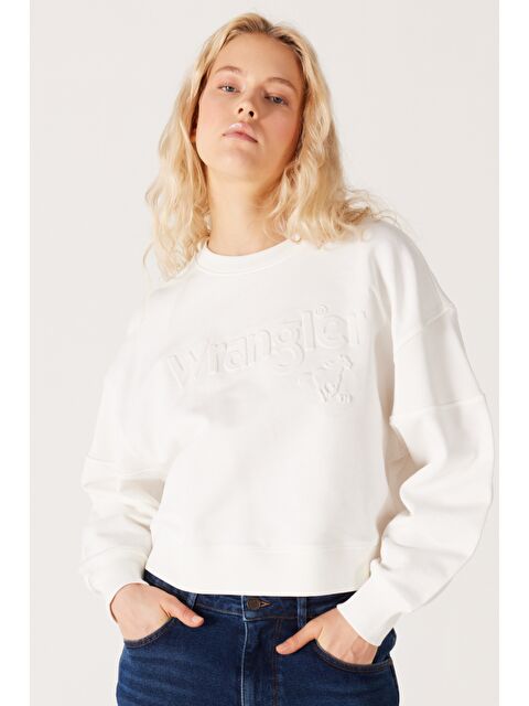 Wrangler Relaxed Fit Geniş Kesim %100 Pamuk Bisiklet Yaka Beyaz Sweatshirt - S000470637-20063