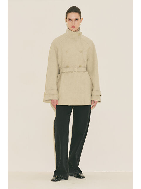 Manuka Yüksek Yaka Kemerli Trençkot Yeşil - S000529586-18194