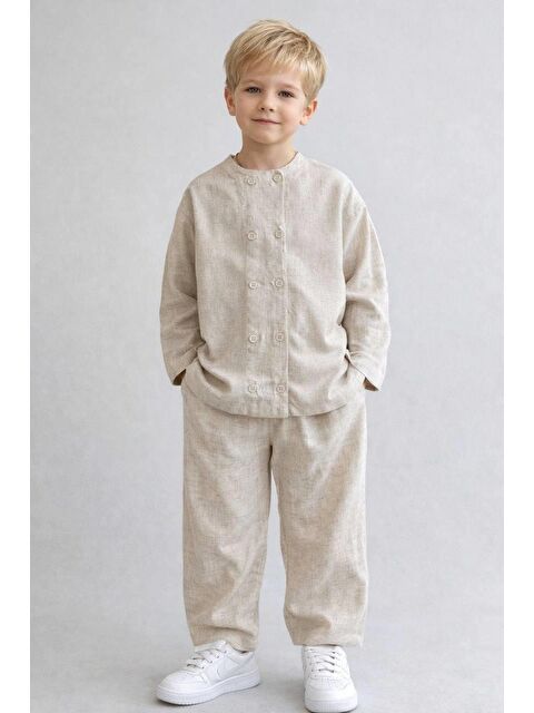 Monila Erkek Çocuk Keten Kumaş Düğme Detaylı Altüst Takım - S000520580-25636