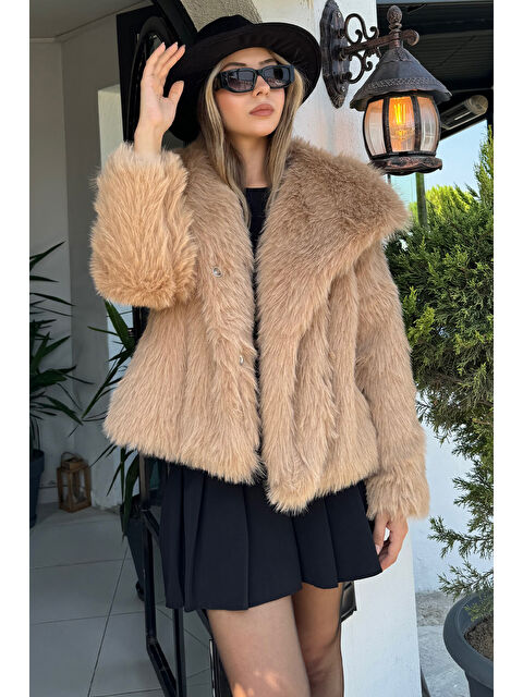 Gülseli Kadın Salaş Sakallı Kürklü Astarlı Mont - S000290574-19928