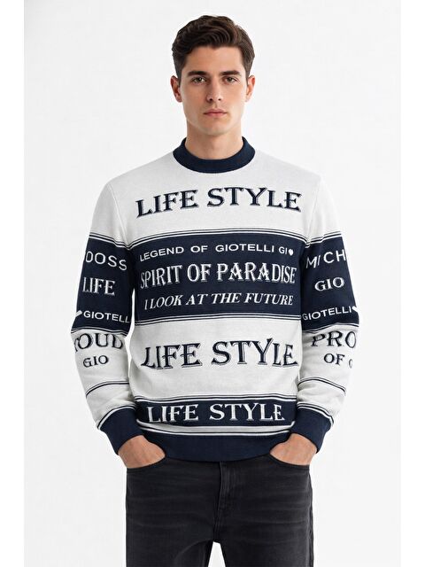 Sabri Özel Lacivert Yazi Detayli Bİsİklet Yaka Kazak - S000524093-21164