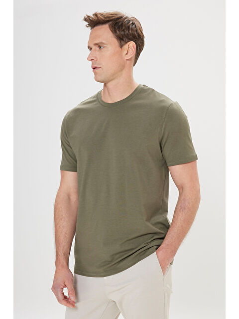 AC&Co / Altınyıldız Classics Erkek Haki Normal Kesim Bisiklet Yaka Pamuklu Tişört - S000505773-18547