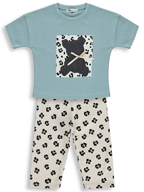 Civil Girls Leopar Ayıcık Desenli 2-5 Yaş Takım - Yeşil