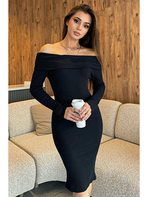 Gülseli Madonna Yaka Uzun Kol Kaşkorse Elbise - S000290507-19351