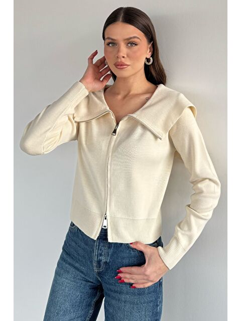 Gülseli Kadın Bebe Yaka Fermuarlı Triko Bluz - S000517471-19966