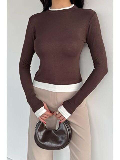 Gülseli Kadın Bisiklet Yaka Renk Garnili Elastanlı Body Bluz - S000517470-19413