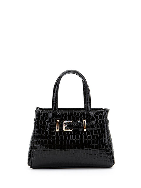 Minebag Kemer Detaylı Mini Nadia Kadın Çapraz Çanta Siyah Croco