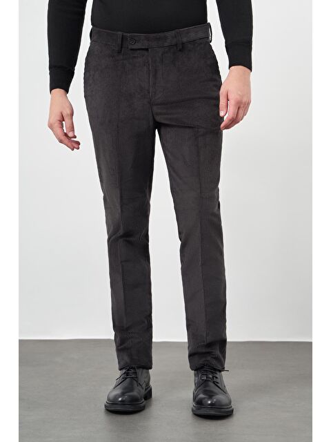 İMZA Koyu Antrasit Pamuklu Yandan Cepli Comfort Fit Kadife Erkek Pantolon 1003245160 - S000349811-26298