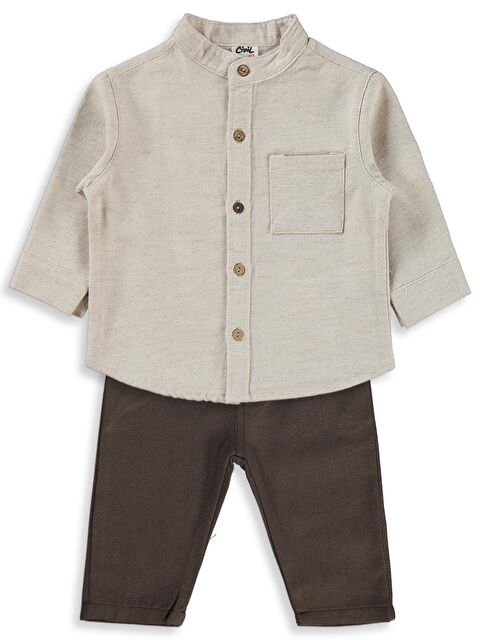 Civil Baby Gömlekli 6-18 Ay Takım - Kahverengi