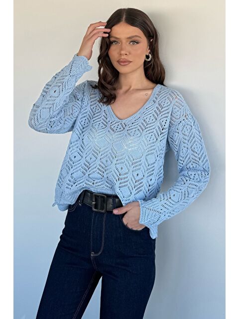 Gülseli Kadın V Yaka Ajurlu Triko Bluz - S000517474-17234