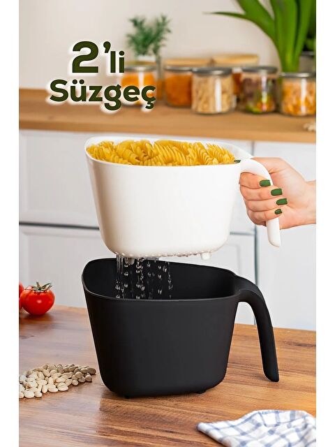 Porsima G-577 2 Parça Plastik Süzgeç Çok Amaçlı Makarna Meyve Sebze Pirinç Yıkama Süzgeci - S000294315-37424