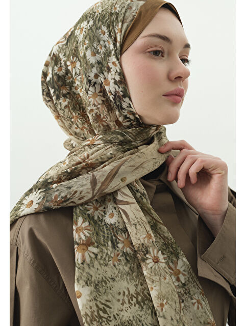 Fresh Scarfs TINY DAISY DESENLİ PAMUK VİSKON ŞAL BEJ - S000514046-19928