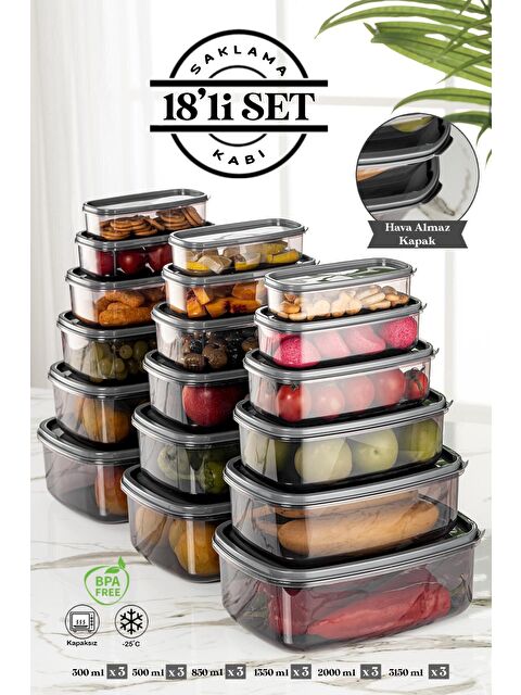 Meleni Home 18'li Sweet Box Saklama Kabı Seti - Dikdörtgen Erzak Kabı 3x(300-500-850-1350-2000-3150 ml) - S000108711-29666