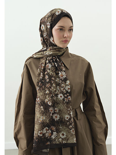 Fresh Scarfs TINY DAISY DESENLİ PAMUK VİSKON ŞAL VİZON - S000514046-26429