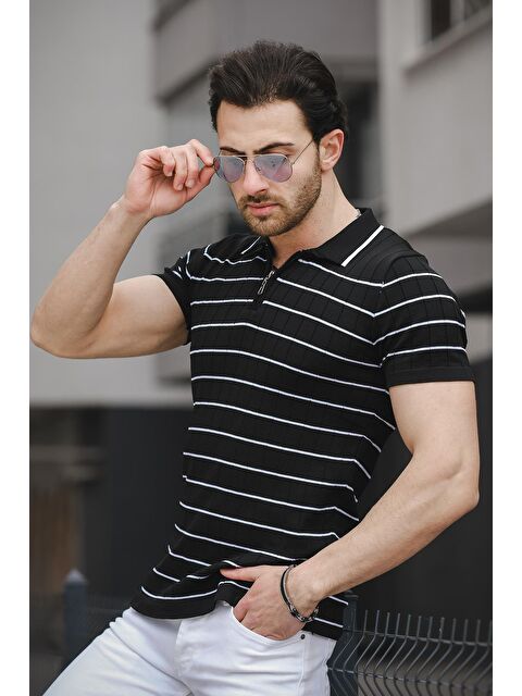 Oksit Ht 340008 Çizgili Fermuarlı Bisiklet Yaka Erkek Triko Tişört - S000142662-19351