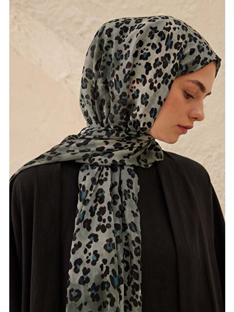 Fresh Scarfs Leopar Desen Rami Şal Mavi - S000459872-17234