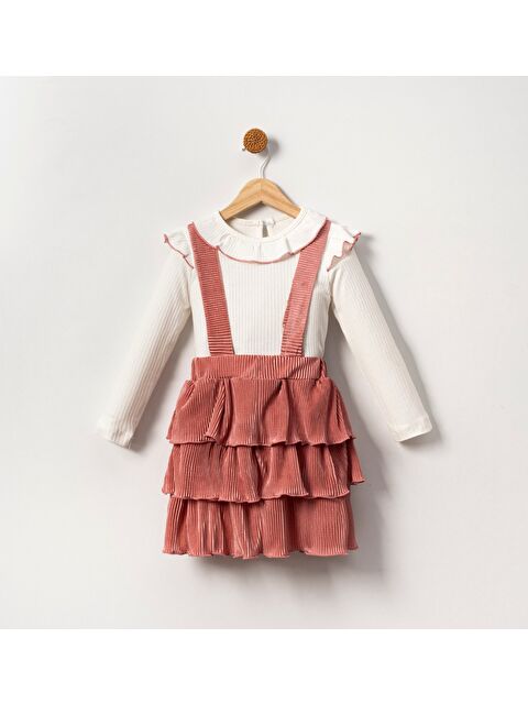 Mnk Baby & Kids Kadife Salopet Askılı Kız Etekli Takım MNK2147 - S000390129-24085