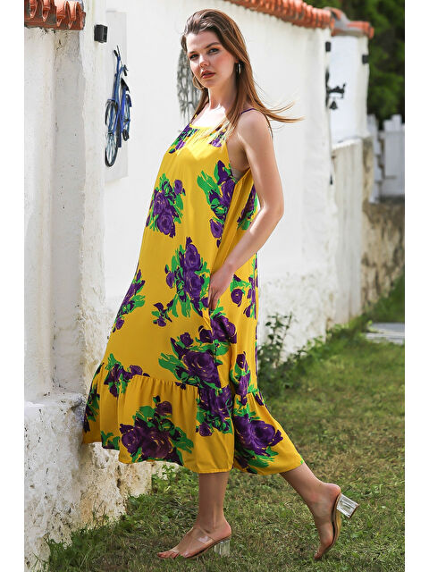 Chiccy Sarı Gizli Cepli Eteği Fırfırlı Ayarlanabilir Askılı Casual Viskon Dokuma Elbise 128 66 - S000367890-20072