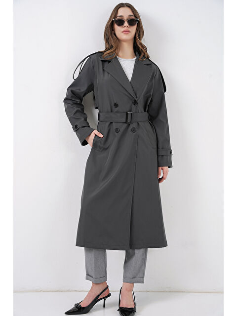 Bigdart 5941 Kruvaze Yaka Uzun Trençkot - Antrasit - S000291461-29666