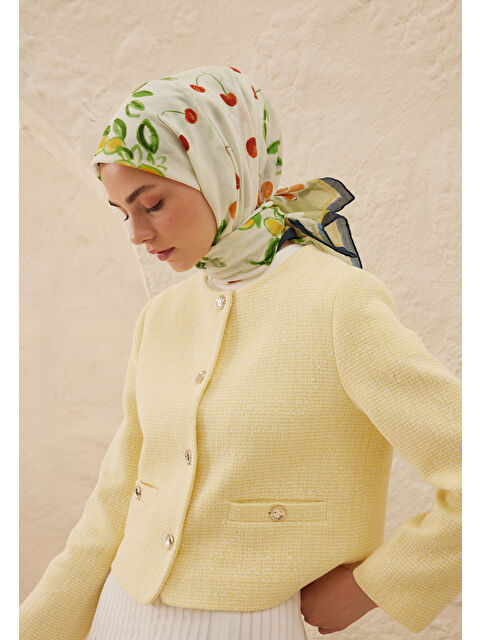 Fresh Scarfs Lime Garden Desen Pamuk Vual Eşarp Yeşil - S000459870-18194
