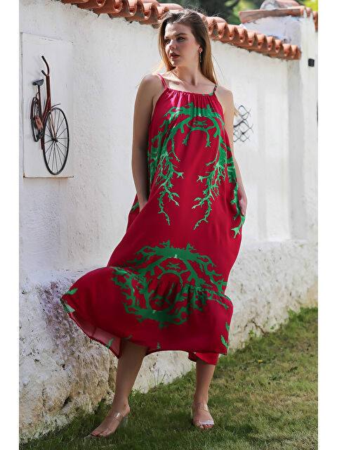 Chiccy Fuşya Gizli Cepli Eteği Fırfırlı Ayarlanabilir Askılı Casual Viskon Dokuma Elbise 128 66 - S000367893-18686