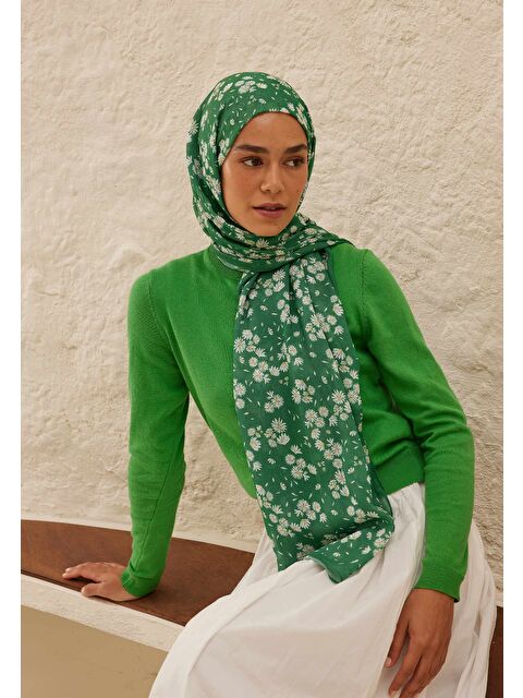 Fresh Scarfs Papatya Desen Rami Şal Yeşil - S000459763-19977