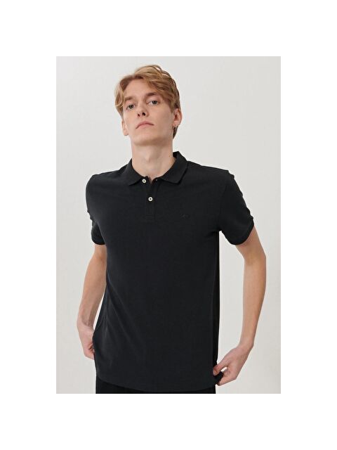 Lee Erkek Siyah Polo Yaka Polo Spor Tişört