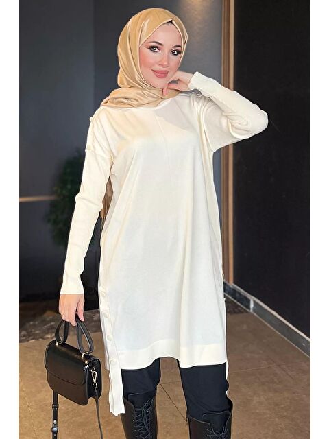 Julude Düğme Detaylı Tesettür Triko Tunik - S000179111-19965