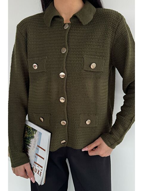 Gülseli Kadın Polo Yaka Gold Düğme Detaylı Triko Hırka - S000517517-18547