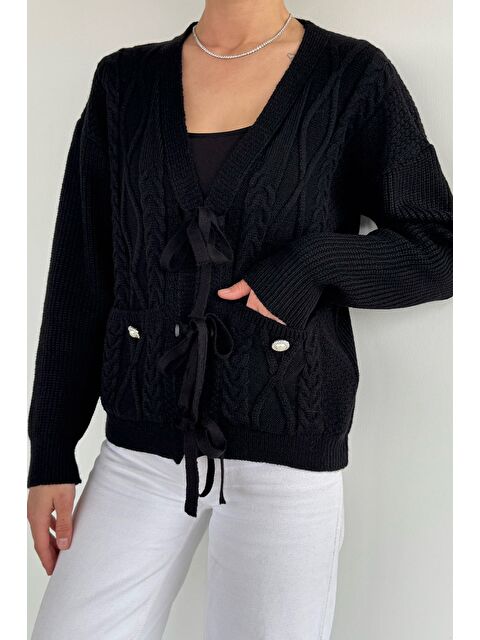 Gülseli Kadın Ön Bağlamalı Çift Cepli Örme Triko Hırka - S000517516-19351