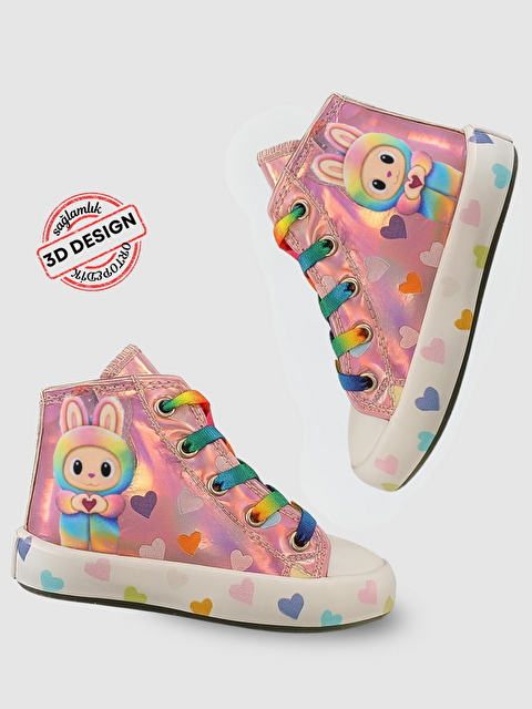 Casabony Pembe Hologram Kız Çocuk Fermuarlı Sneaker