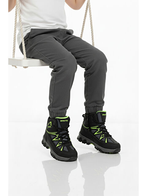 Ayakmod Siyah Gri Polarlı Kaymaz Unisex Çocuk Outdoor Bot 2301 F - S000320445-37430