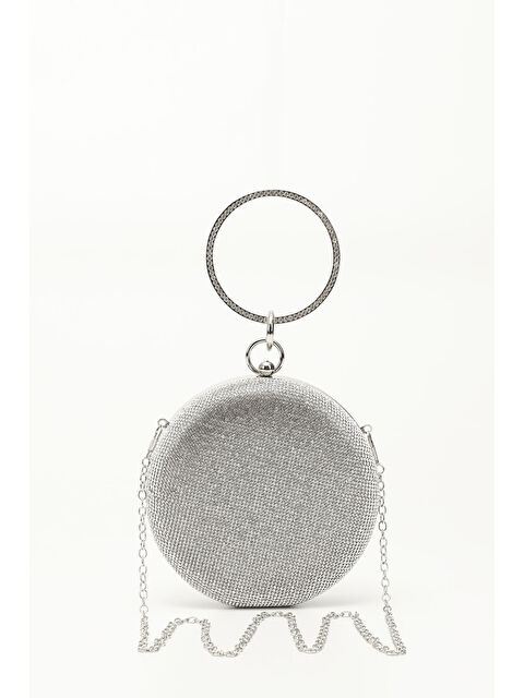 GÖNDERİ(R) Kadın GÜMÜŞ-GRİ Taşlı Uzun Zincirli El Ve Omuz Askılı Abiye Çanta