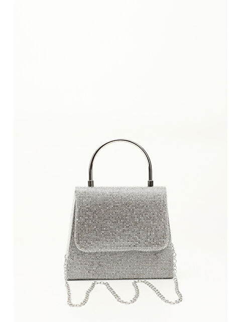 GÖNDERİ(R) Kadın GÜMÜŞ-GRİ Taşlı Uzun Zincirli El Ve Omuz Askılı Abiye Çanta