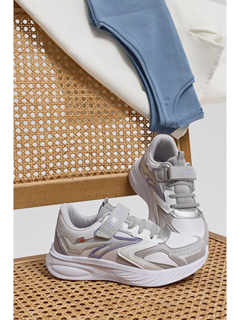 TONNY BLACK Çocuk Unisex Gri Lila Eva Faylon Taban Çocuk Unısex Cırtlı Lastik Bağcıklı Spor Ayakkabı - S000504378-29969