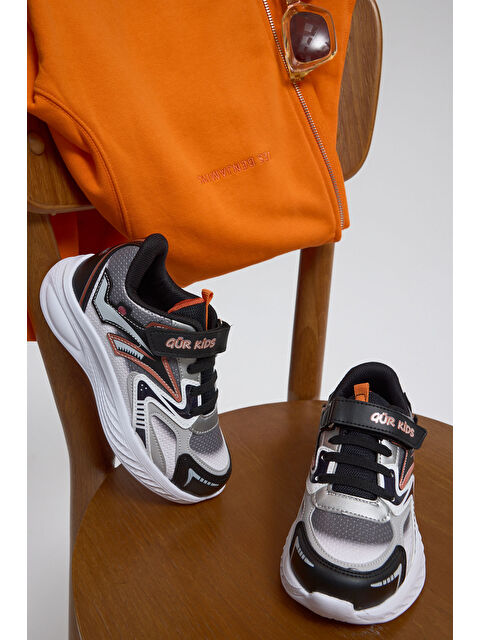 TONNY BLACK Çocuk Unisex Siyah Oranj Eva Faylon Taban Çocuk Unısex Cırtlı Lastik Bağcıklı Spor Ayakkabı - S000504378-37448