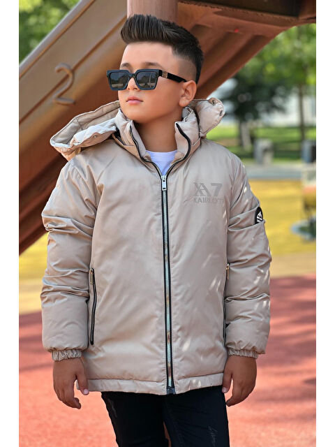 Pina Kids Erkek Çocuk Çıkarılabilir Kapüşonlu Baskılı Yakası Detaylı Kışlık Mont KM3501 - S000425189-19928