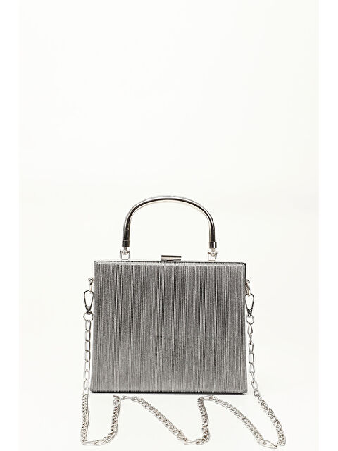 GÖNDERİ(R) Kadın GÜMÜŞ Simli Uzun Zincirli El Ve Omuz Askılı Abiye Çanta