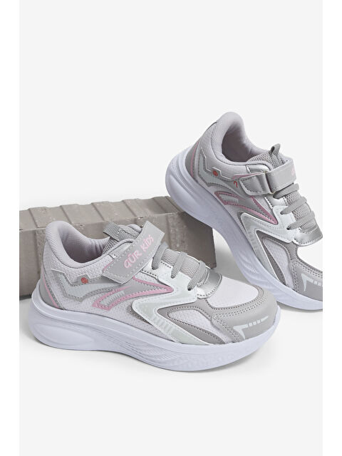 TONNY BLACK Çocuk Unisex Gri Pudra Eva Faylon Taban Çocuk Unısex Cırtlı Lastik Bağcıklı Spor Ayakkabı - S000504378-37602