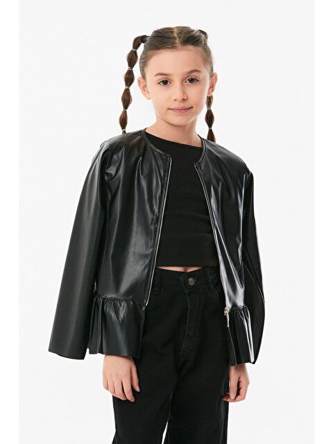 Fullamoda Suni Deri Fermuarlı Fırfırlı Kız Çocuk Ceket - S000127718-19351