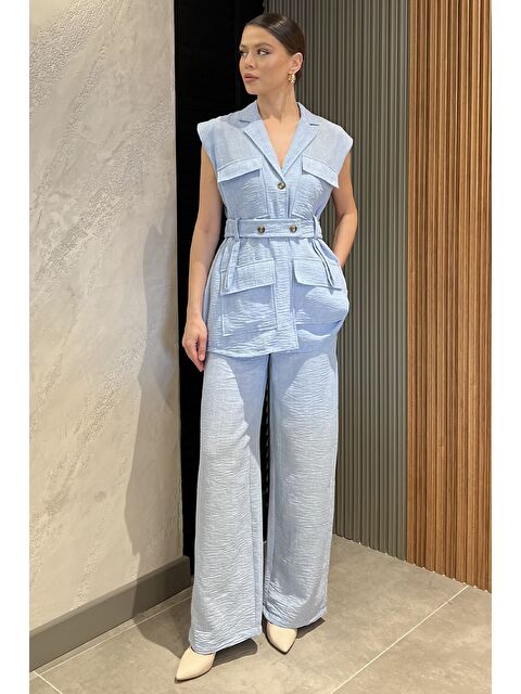 Gülseli Kadın Bel Kuşaklı Yelek Pantolon İkili Takım - S000374375-17234