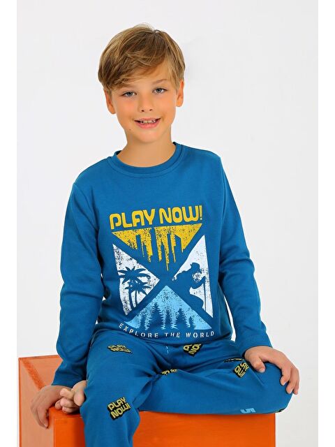 Vitmo Erkek Çocuk Uzun Kollu %100 Pamuklu Pijama Takımı Play Now Petrol - S000388411-20019