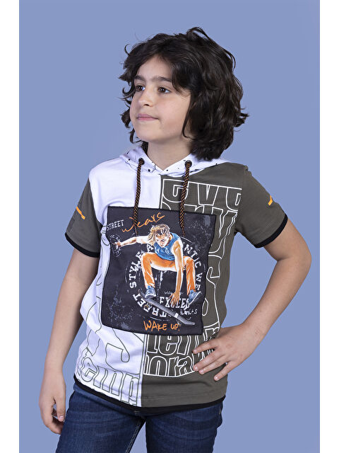 Toontoykids Erkek Çocuk Garni Detaylı Kapüşonlu Baskılı Tişört - S000417883-18547