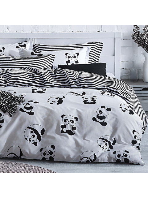 UPSTYLE Kolay Ütülenir Nevresim Takımı Çift Kişilik B&W Panda - S000342666-37424
