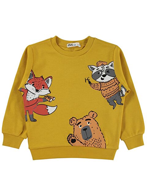 Civil Boys Tili Rakun Ayı Baskılı 2-5 Yaş Sweatshirt - Hardal