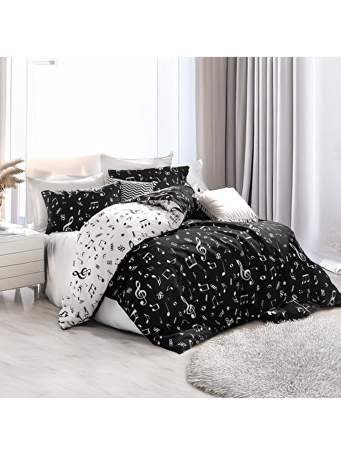 UPSTYLE Kolay Ütülenir Nevresim Takımı Çift Kişilik B&W Melodiy - S000342667-37424