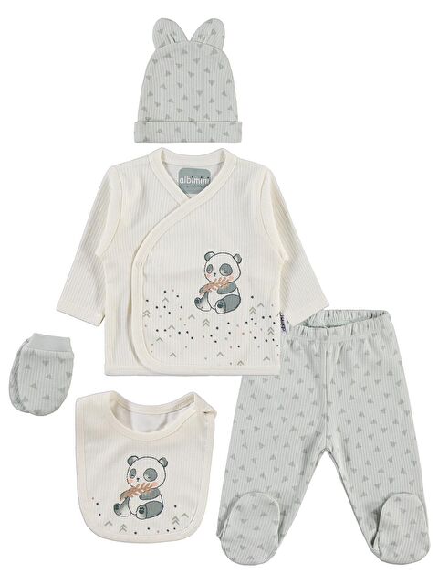 Minidamla Ayı Desenli 5'li Zıbın Takımları - Yeşil 0-1 Ay - S000510614-18194