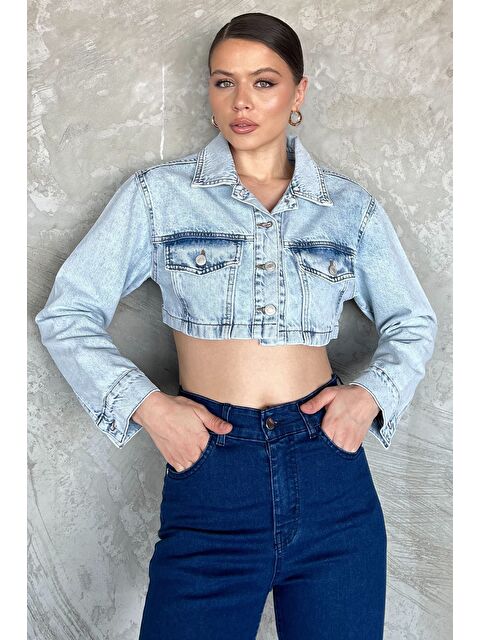 Gülseli Kadın Crop Top Jean Jean Ceket - S000387616-3642