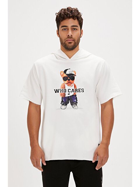 Bad Bear Mood Beyaz Erkek Baskılı Hoodie - S000247315-20063